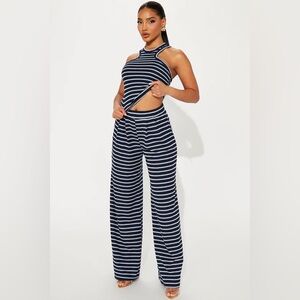 Fashion Nova Always Into Me Striped Pant Set - Navy/combo matching set